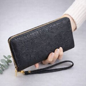 Floral Embossed Vegan Leather Wristlet Wallet